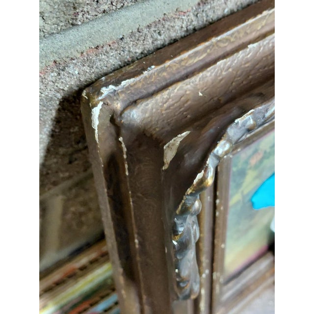 Green Victorian Ornate Walnut Frame and Print With Leather Banding For Sale - Image 8 of 11