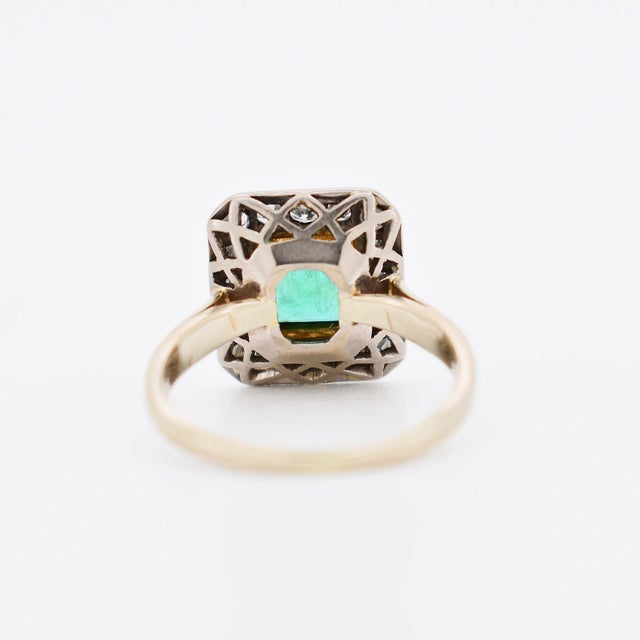 Gold Emerald and Diamond Ring, Size 5.5 For Sale - Image 4 of 5