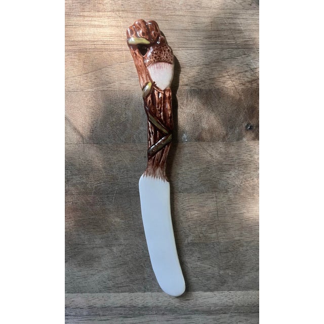 Set of 4 Vintage Ceramic Acorn/Twig Canape Knives For Sale - Image 4 of 6