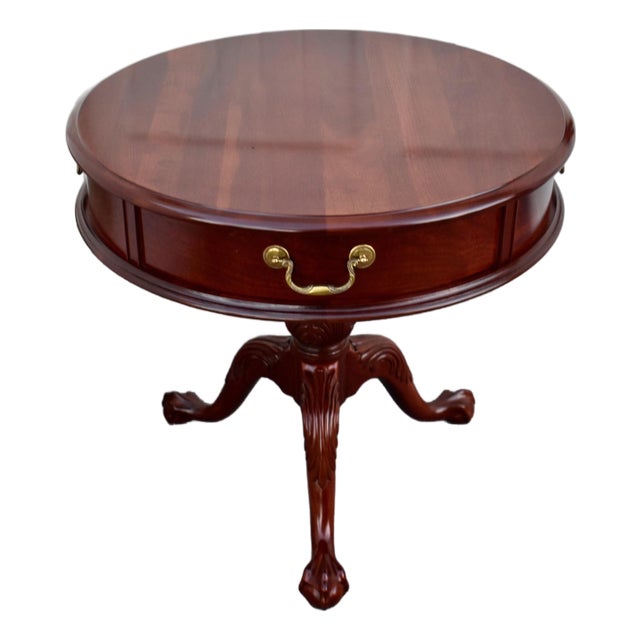 Pennsylvania House Mahogany Drum Table Vintage Pedestal Ball Claw Feet Side For Sale