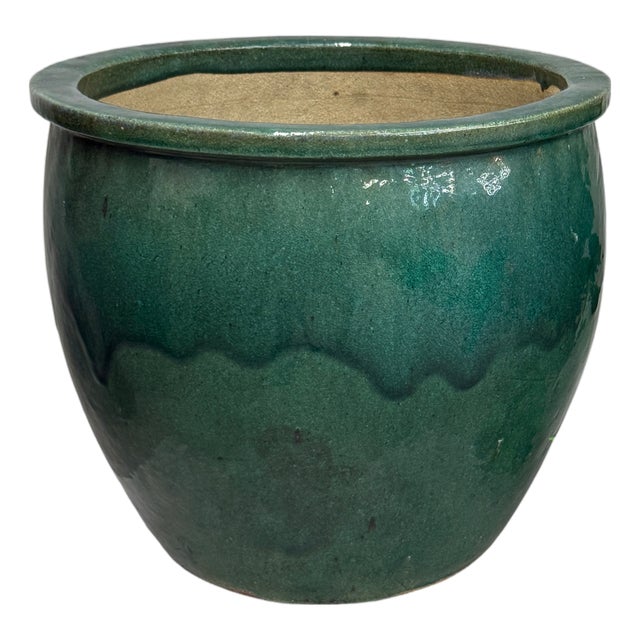 Hunan Green Glazed Round Ceramic Planter For Sale