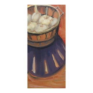 Late 20th Century Basket of Onions Still Life Painting For Sale