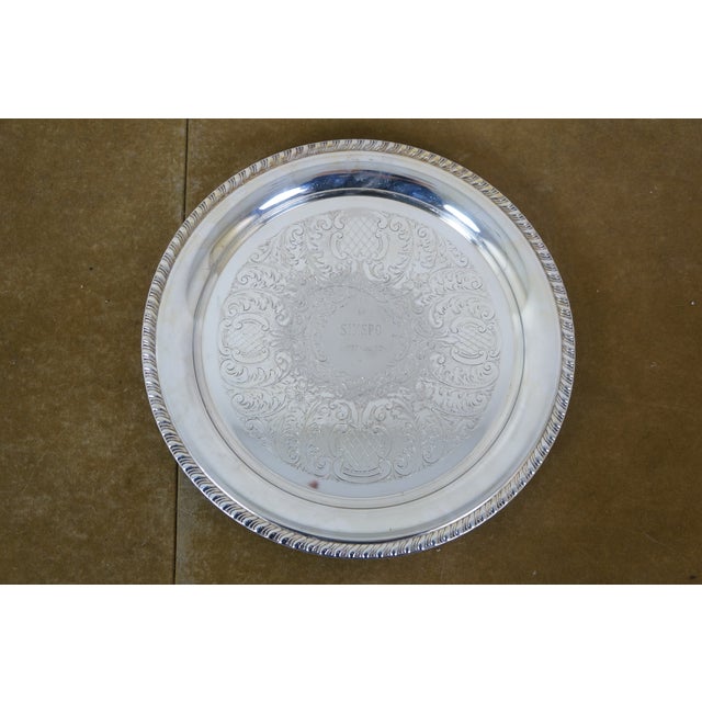 Vintage Round Scalloped Silverplate Serving Platters Bar Vanity Trays 10" to 16" - 7pcs For Sale - Image 16 of 17