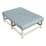 Pierre Frey Blue Upholstered Ottoman With Nailhead Detail For Sale