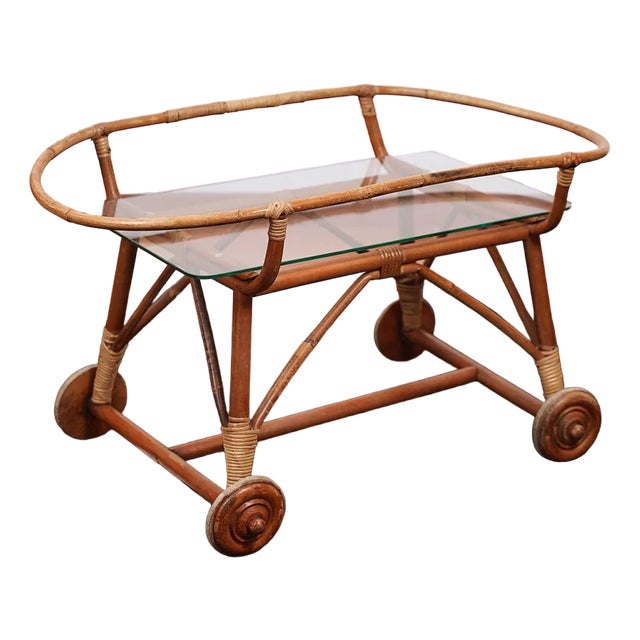 Rush and Bamboo Coffee Table with Glass Top, 1970s For Sale