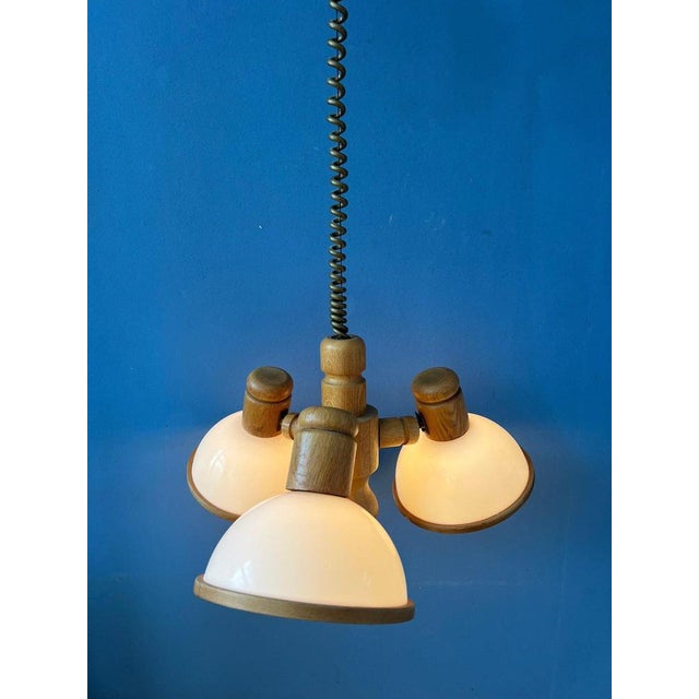 Mid-Century Wooden Pendant Lamp with Three Acrylic Glass Shades from Steinhauer For Sale - Image 4 of 11