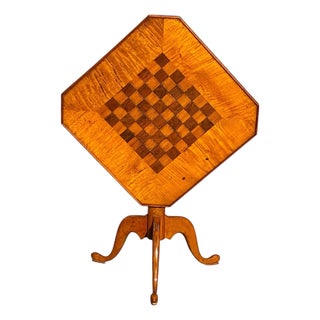 Antique Queen Anne Tiger Maple and Walnut Tilt Top Table With Checkerboard Top For Sale