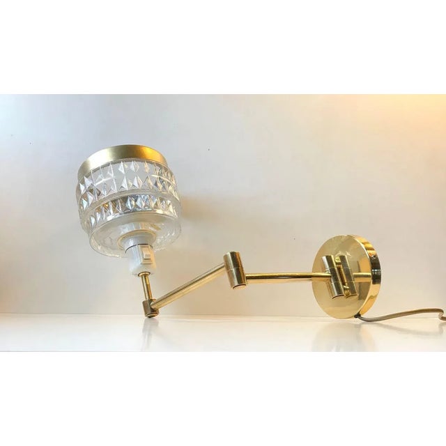 Vintage Adjustable Brass & Glass Wall Lamp, 1980s For Sale - Image 3 of 8