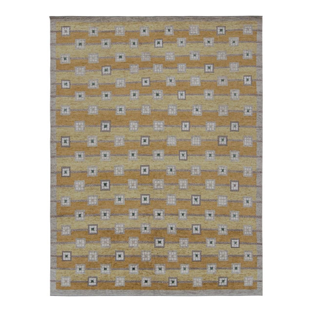 Rug & Kilim’s Scandinavian Style Custom Rug in Gold, Beige-Brown Geometric Patterns - 10x14 For Sale