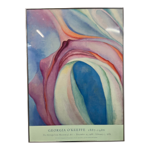 1980's Georgia O'Keeffe "Music, Pink and Blue No. 2", Original Exhibition Framed Poster.