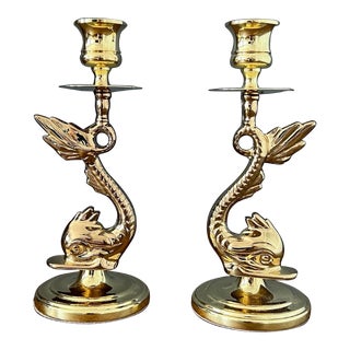 1960s Baldwin Brass Koi Fish Candleholders - Set of 2 For Sale