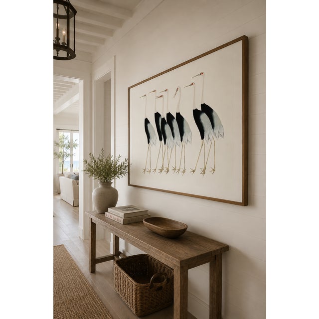 Paper Vintage Japanese Cranes Illustration, Coastal Bird Art Print, 36" X 24" For Sale - Image 7 of 8