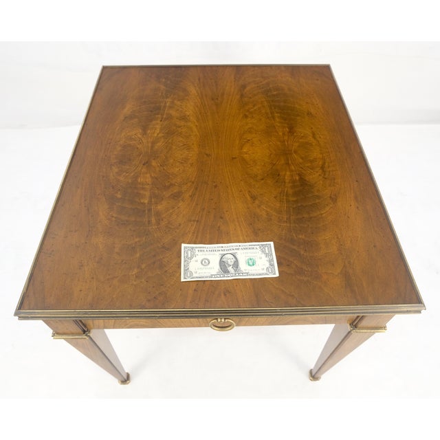 Baker Satinwood One Drawer Brass Trim 27x24" Rectangle Side End Table Stand MINT