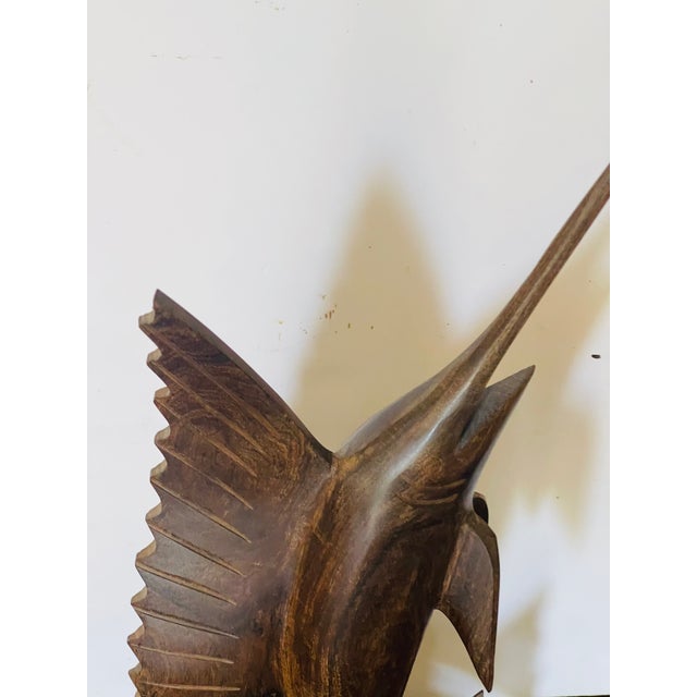Coastal Vintage Carved Palisander Tropical Wood Marlin For Sale - Image 3 of 3