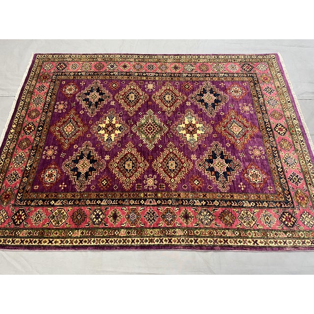 Textile Purple and Pink Kazak Tribal Wool Rug - 5'1" X 6'7" For Sale - Image 7 of 13