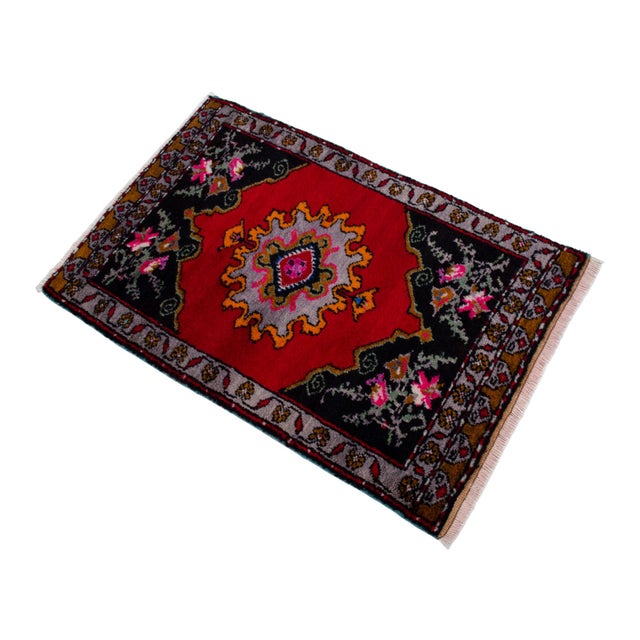 1960s Hand Knotted Door Mat, Entryway Rug, Bath Mat, Kitchen Decor, Small Rug, Turkish Rug - 1'11" X 3' For Sale - Image 6 of 13