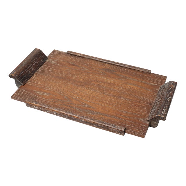 French Art Deco Cerused Oak Serving Tray with Raised Handles, 1920s For Sale