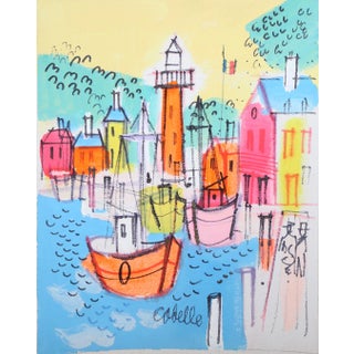 Charles Cobelle, Landscape With French Port, Acrylic on Canvas, Signed Lower Right For Sale
