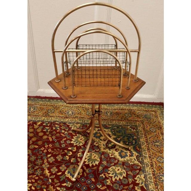 Late 19th Century Victorian Golden Oak and Brass Revolving Magazine Rack, 1880 For Sale - Image 5 of 7
