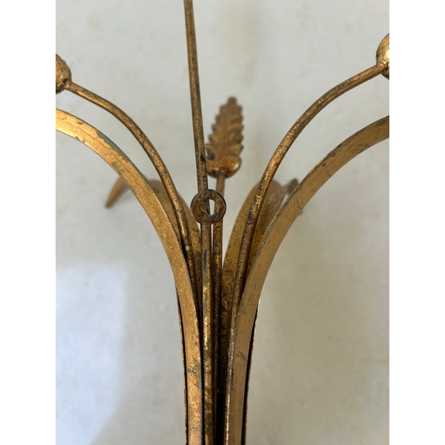 Gold 1950s Italian Florentine Tole Candle Sconce Wheat Motif For Sale - Image 8 of 9