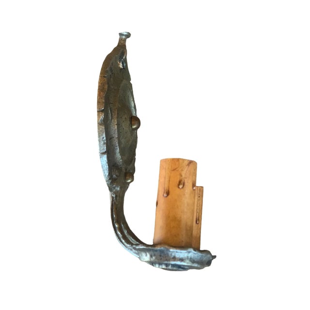 1920s Pair Cast Brass Sconces With Hammering and Tooling Pattern, 1920 For Sale - Image 5 of 7