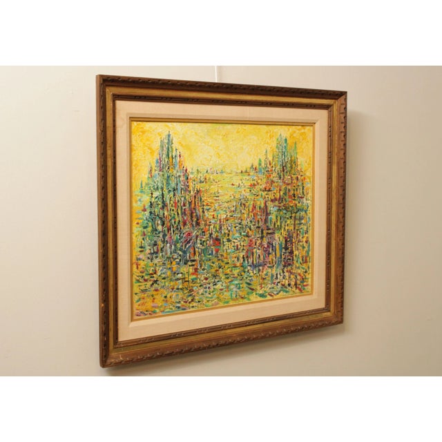 Mid-Century Modern Charles Melohs 'Sunrise Over New York' Abstract Oil Painting For Sale - Image 3 of 13