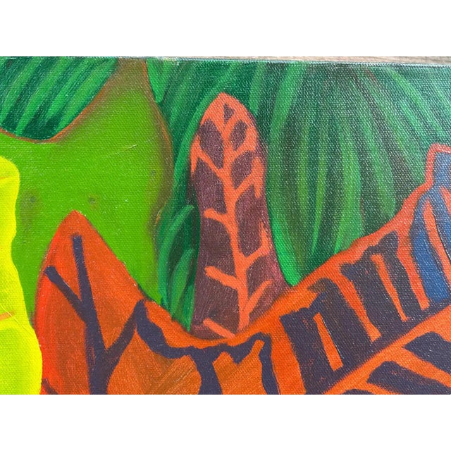 Marc Zimmerman "Lost and Found Chickens" Oil Painting, Tropical Chickens in Botanical Setting, Deep Green and Red, Contemporary Art West Coast For Sale In Monterey, CA - Image 6 of 11
