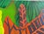 Marc Zimmerman "Lost and Found Chickens" Oil Painting, Tropical Chickens in Botanical Setting, Deep Green and Red, Contemporary Art West Coast For Sale In Monterey, CA - Image 6 of 11