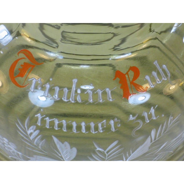 Antique Hand Blown Bohemian German Beer Pitcher with Enameled features of a Leaf and Wheat decoration in White on top of...