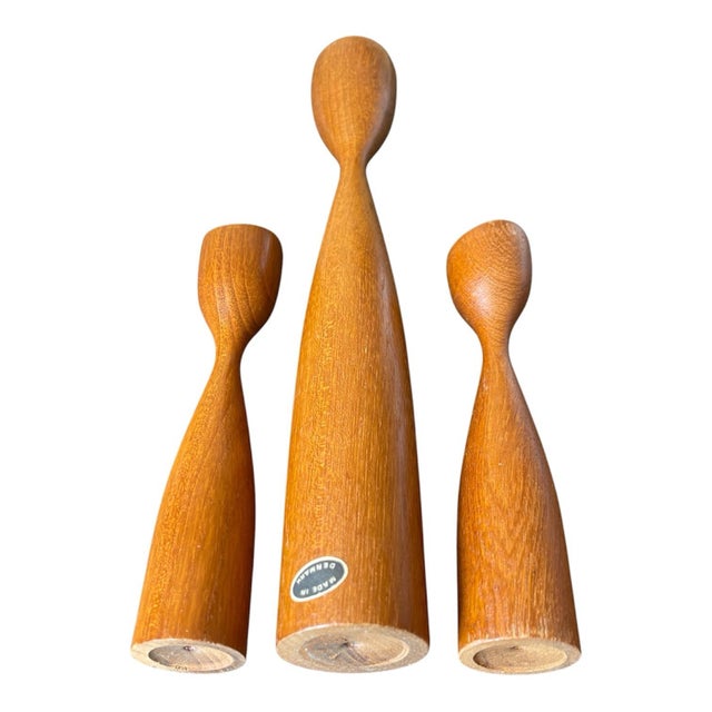 Vintage Danish Modern Sculptural Teak Candle Holders – Set of 3 For Sale - Image 4 of 6