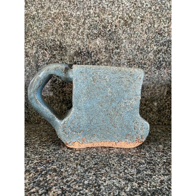 Vintage Signed Glazed Terracotta Handled Vessel in Blue/GrayGlaze For Sale - Image 11 of 11