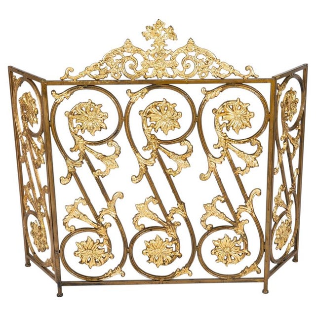 Antique Louis XIV Revival French Brass Fire Screen For Sale - Image 10 of 10