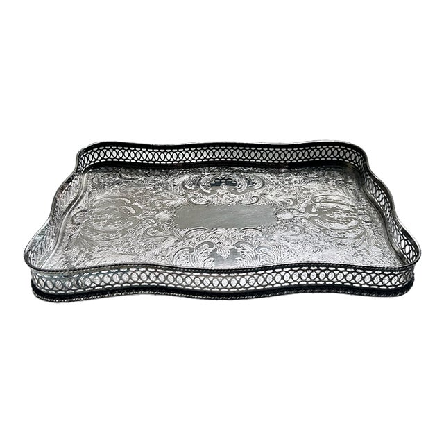 Vintage Sheffield England Rimmed Silver Plated Copper Tray For Sale