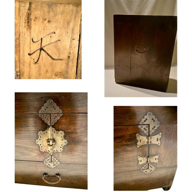 Antique Korean Bandaji Chest-Joseon Era-Brass Hardware-Paper Lined-Blanket Trunk For Sale - Image 11 of 11