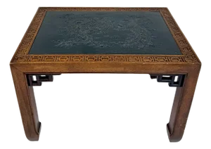 1960's Asian Chinese Carved Cultured Stone Dragon and Peacock Table