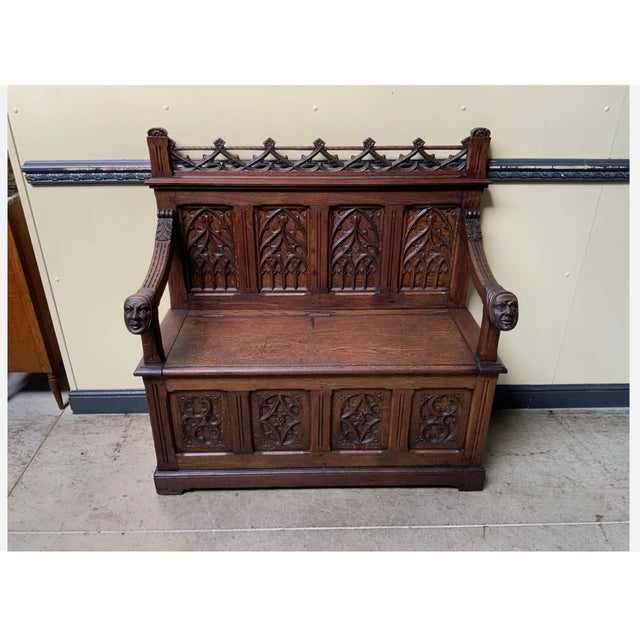 Antique Neo-Gothic Chest Bench, 1880 For Sale - Image 14 of 14