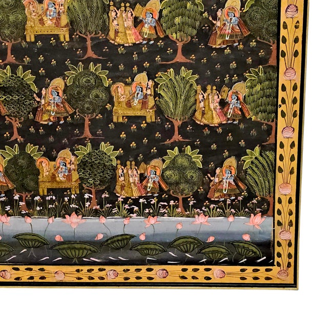 Monumental Mid-Century Pichwai Pichhavi Painting – Krishna & Gopis, Framed 76” For Sale - Image 11 of 12