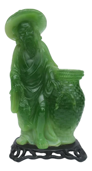 C.1930's-50's Vintage Asian Carved (Nephrite)Jade Thespian, Scholar and Fisherman Statue on a Dark Huali Rosewood Base