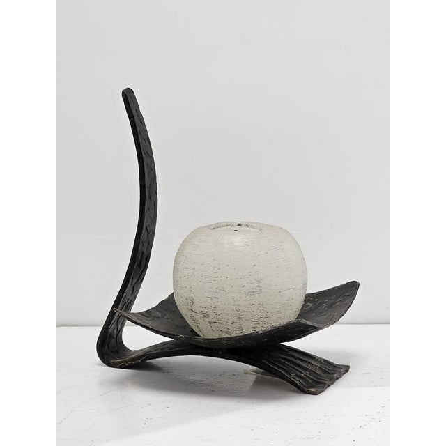Wrought iron candlestick from the 1960s, a piece by a Hungarian studio artist. Brutalist style home decor with a clean,...