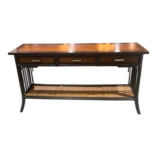 Mid-Century Modern Style - Palecek Bamboo Safa Table W/ 3 Drawers For Sale