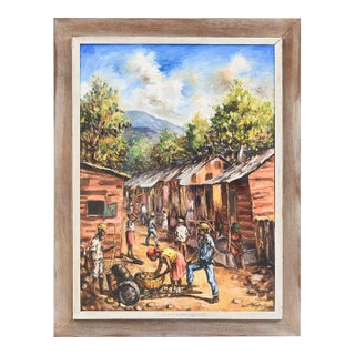 Ernst Louizor (1938–2011) – Signed Haitian Market Scene Painting on Canvas For Sale