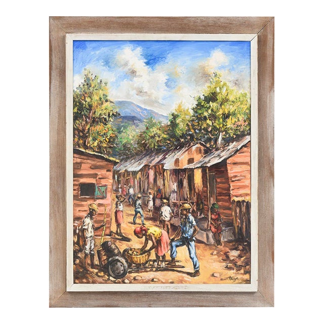 Ernst Louizor (1938–2011) – Signed Haitian Market Scene Painting on Canvas For Sale