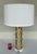 Original retail $1683, stylish Revelation Modern Satin Brass and Crystal Bubble Glowing Table Lamp, white silk shade,...