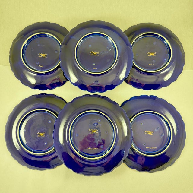 Gustave Asch French Tours Blue & Gold Porcelain Crest Plates, Set of Six For Sale - Image 13 of 18