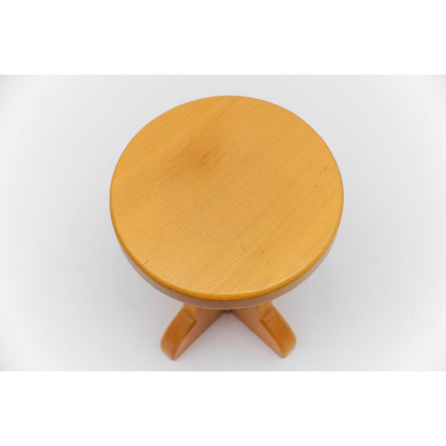 Beige Mid-Century Modern Handmade Beech Stool, France, 1960s For Sale - Image 8 of 13