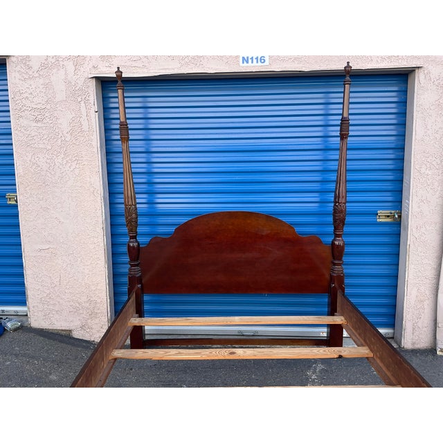 Wood Queen Size Basset Poster Bed For Sale - Image 7 of 12
