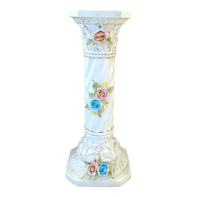 Vintage Italian Capodimonte Hand-Painted Porcelain Pedestal / Plant Stand For Sale