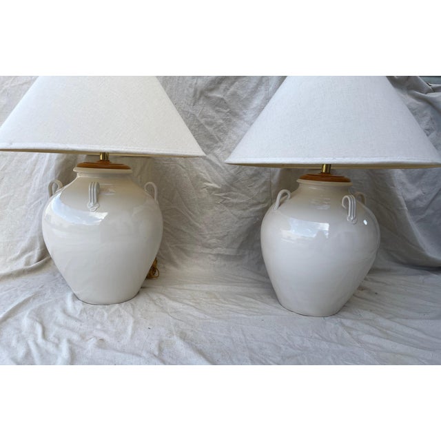 Mid 20th Century Rustic European Large Ceramic Jug Table Lamps With Shades a Pair Chairish