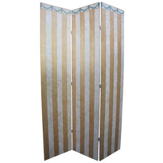 French Neoclassical Style Striped Room Divider Dressing Privacy Folding Screen For Sale