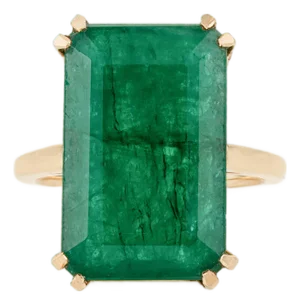 12.59 Ct Emerald Solitaire Contemporary Cocktail Ring Size 5.5 by VRJewels in 18k Yellow Gold